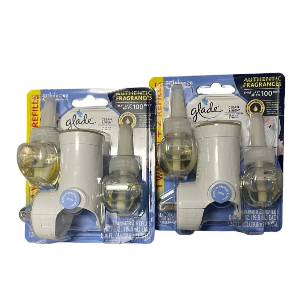 2PK Glade PlugIns Refills Air Freshener Starter Kit 1 Plug 2 Refills Clean Linen